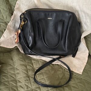 Fossil Black Crossbody Bag with Gold Accents